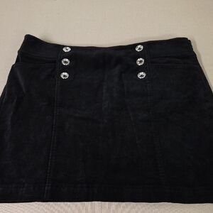 White House Black Market Black Mini Skirt with Silver Buttons Size 6 Velvet
